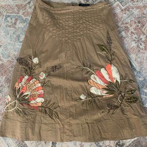 BCBGMaxAzria Tan A-line Floral Embroidered Skirt